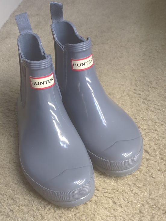 Hunter Shoes - Hunter Gloss Chelsea Rain Booties in Light Blue-Gray Size 8